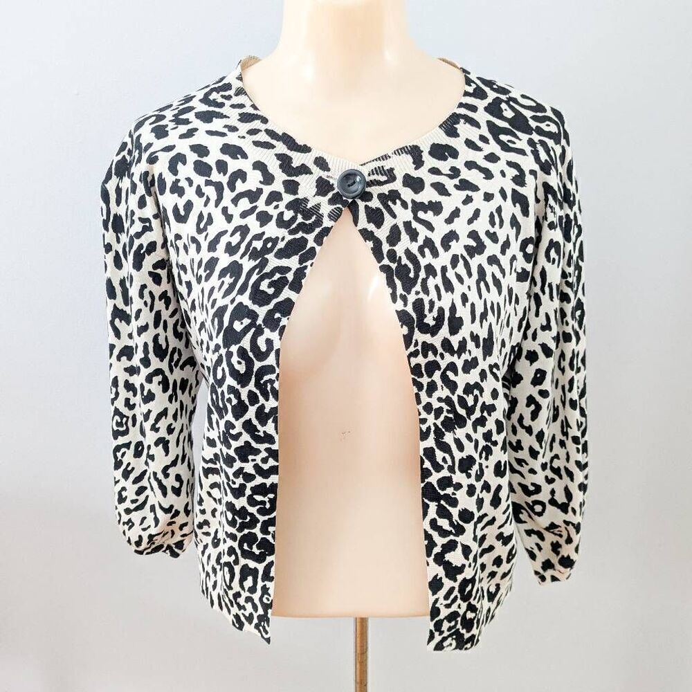 Josephine Chaus Petites Leopard Print Silk Cardigan Sweater